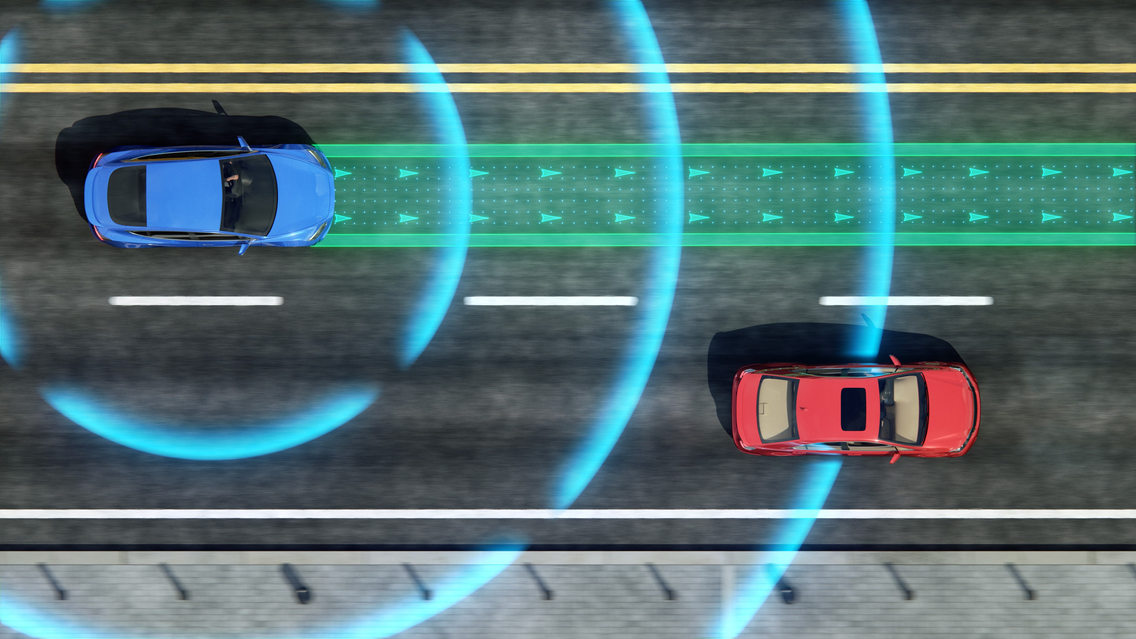 Two cars with blue rings