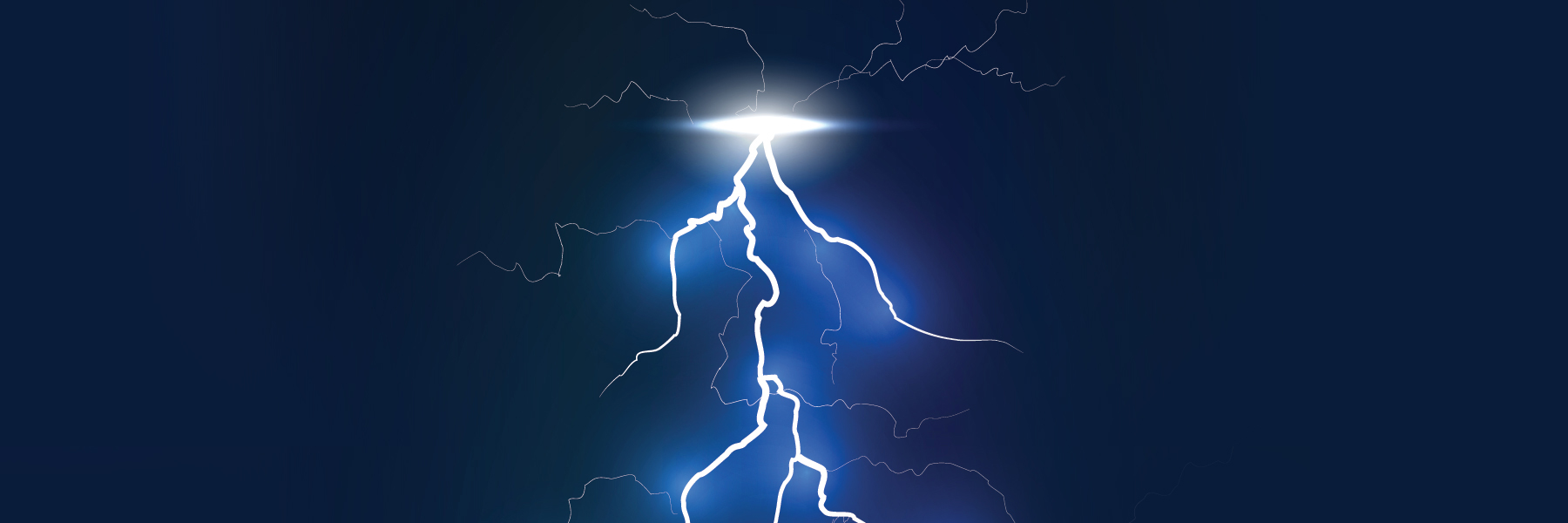 White and electric blue lightning bolt on a dark background,